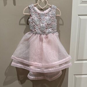 Speechless Pink and Silver Floral Lace Kids Dress